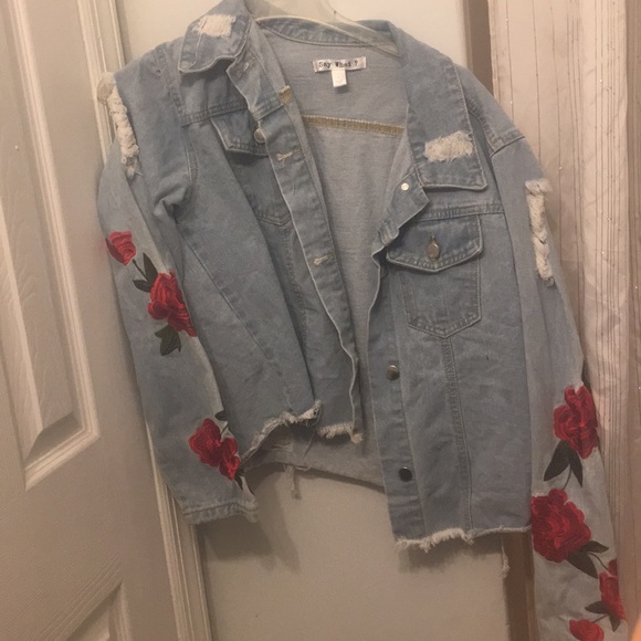 Say What? Jackets & Blazers - Ripped rose embroidery jean jacket Say What? Jackets & Blazers - Ripped rose embroidery jean jacket